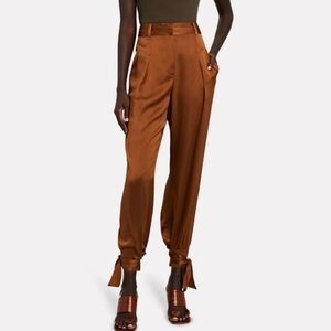 Intermix Rafela Silk Pants Women Size 4 Brown Metallic Ankle Tie Luxurious Satin